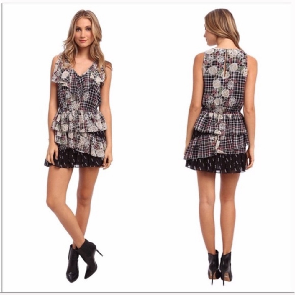 Sam Edelman ruffled plaid floral mix mini dress